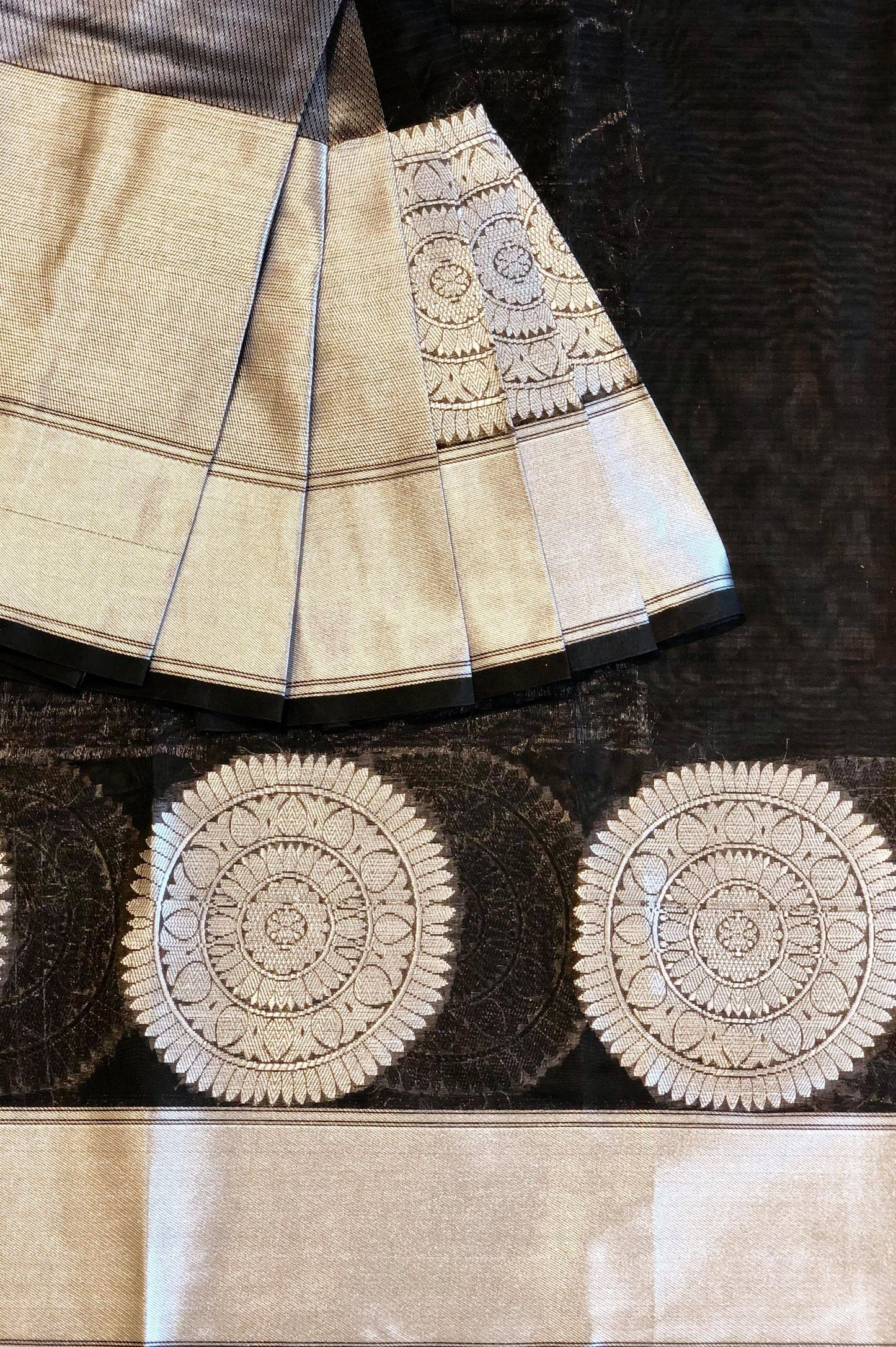 black and silver mandala design sari